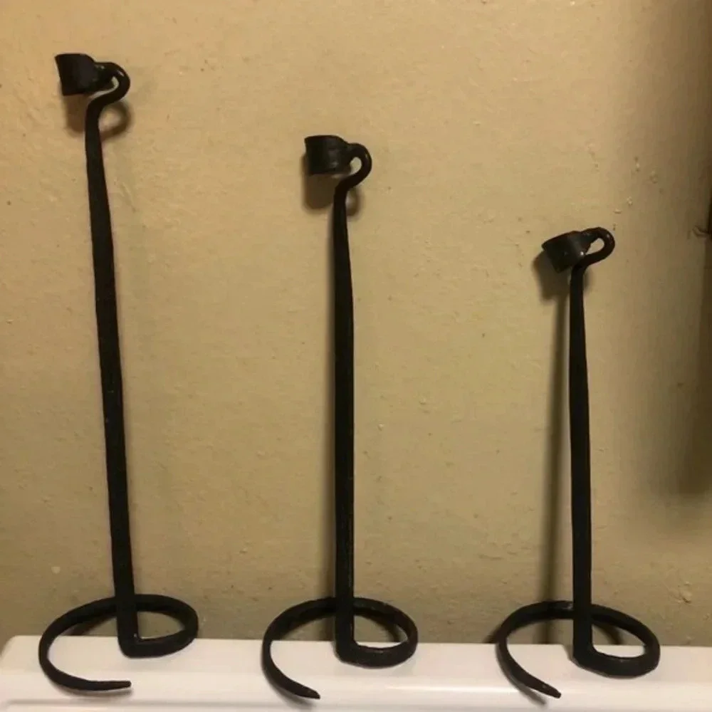 Blackened brass candle hand hewn holders rustic hammered patina set 15
